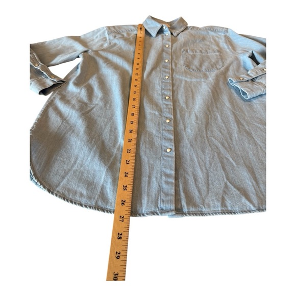 Sezane Light Denim Max Snap Button Chest Pocket Shirt Womens Size 32 US 0 XXS - Picture 15 of 16